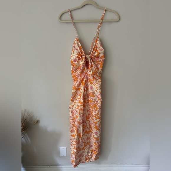 J.Crew Tie-front cotton poplin midi dress in orange floral Summer Small NWT - Picture 3 of 10